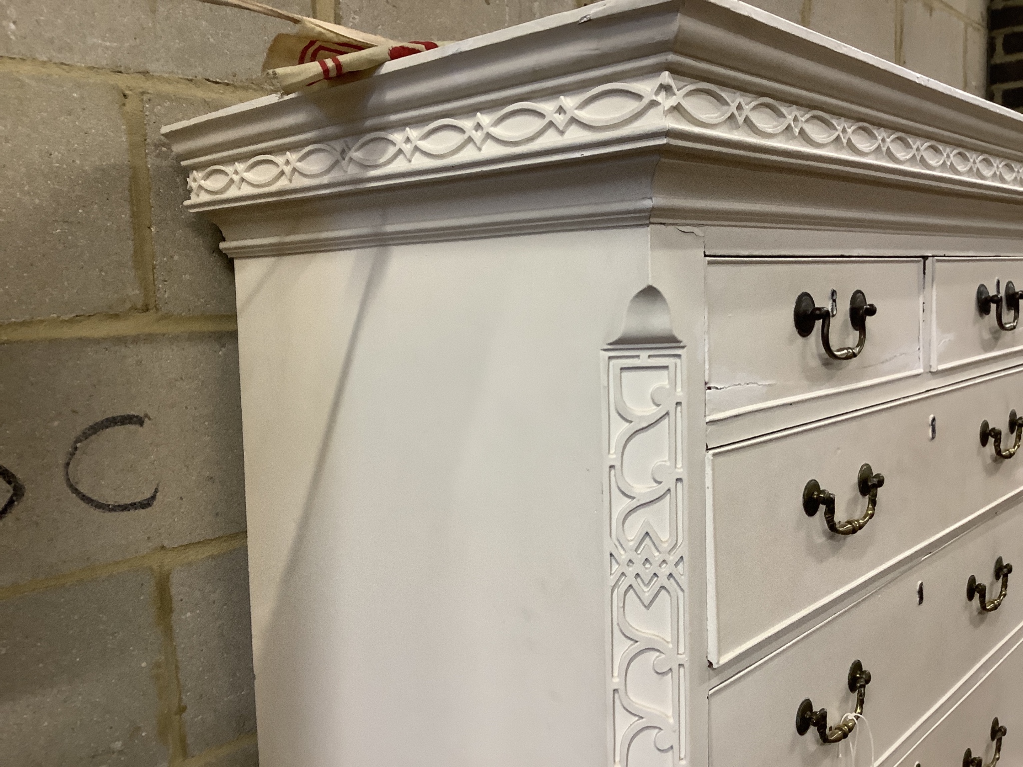 A George III painted mahogany chest on chest, W.104cm D.55cm H.178cm